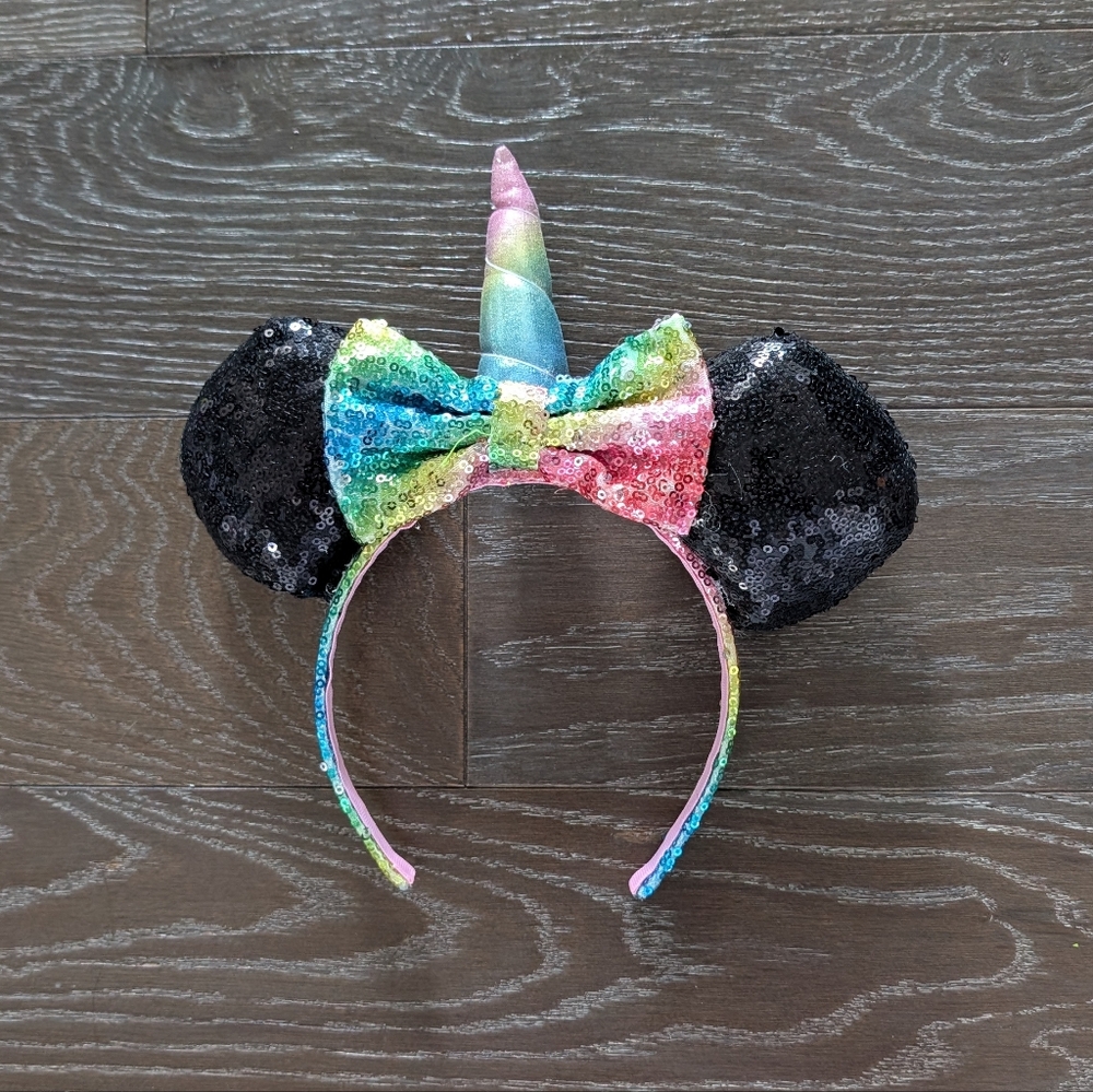 3/$15 - Disney Rainbow Unicorn Black Sequin Headband Minnie Ears